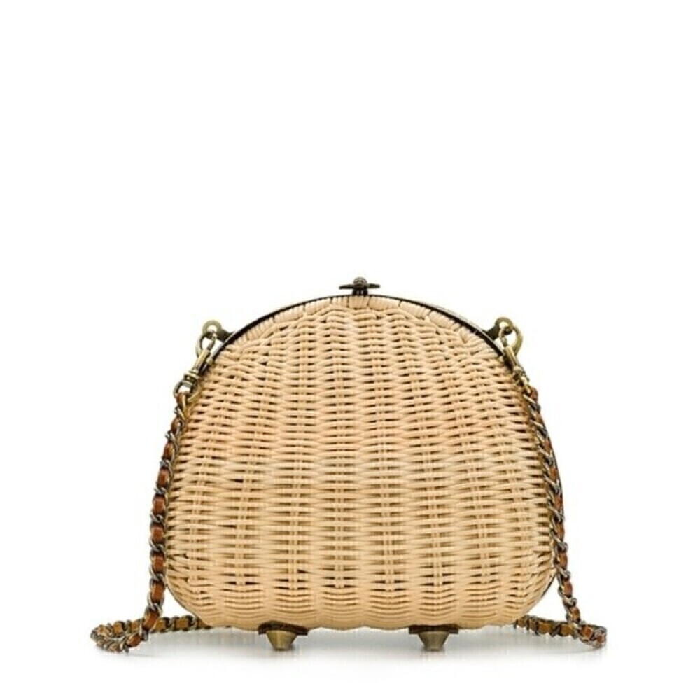 Patricia Nash Melfi Oval Natural Rattan Straw Leather Basket Crossbody Clam Bag